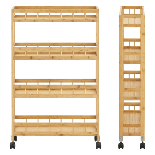 Carrinho de serviço Pyhäjoki com rodas bambuplástico 96 x 60 x 18 cm natural en.casa