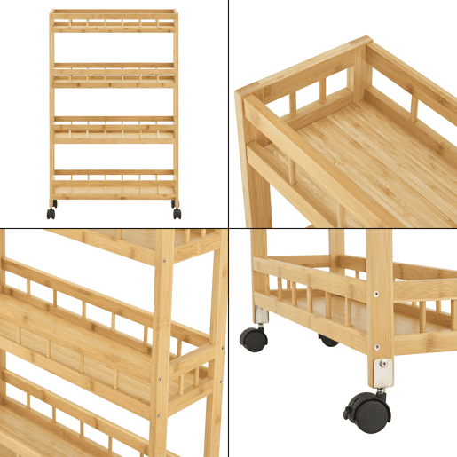 Carrinho de serviço Pyhäjoki com rodas bambuplástico 96 x 60 x 18 cm natural en.casa