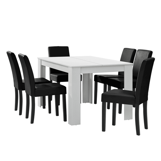 Mesa de jantar + 6 cadeiras Forssa MDF e couro sintético 140x90x77cm - Branco + Preto en.casa