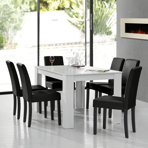 Mesa de jantar + 6 cadeiras Forssa MDF e couro sintético 140x90x77cm - Branco + Preto en.casa