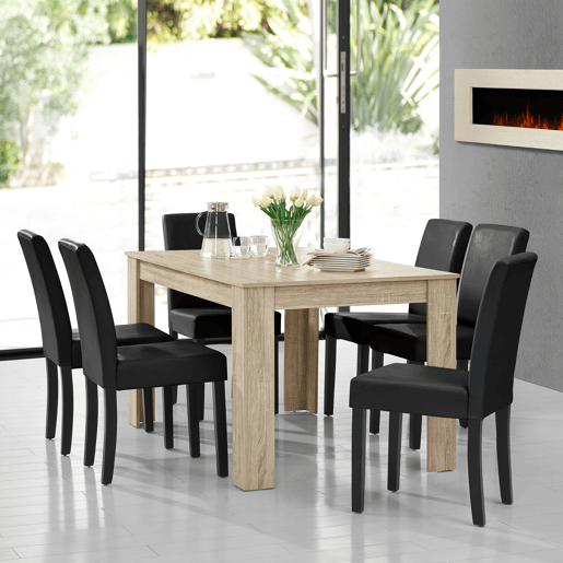 Mesa de jantar + 6 cadeiras Forssa MDF e couro sintético 140x90x77cm - Carvalho claro + Preto en.casa