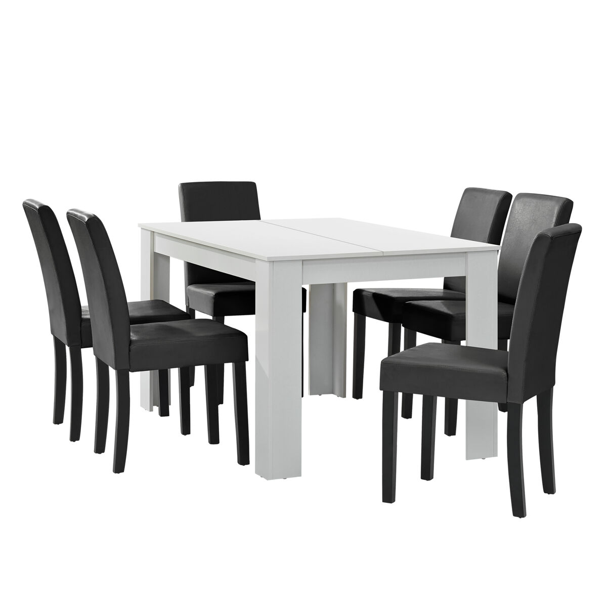 Mesa de comedor + 6 sillas forssa mdf y polipiel 140x90x77 cm - blanco + gris oscuro [en.casa]
