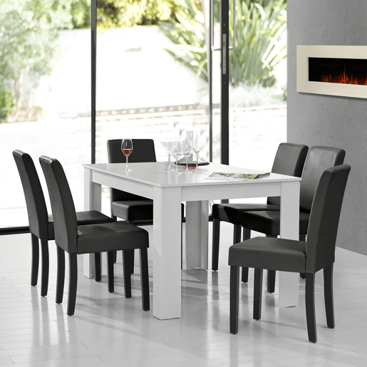 Mesa de jantar + 6 cadeiras Forssa MDF e couro sintético 140x90x77 cm - Branco + Cinzento escuro en.casa
