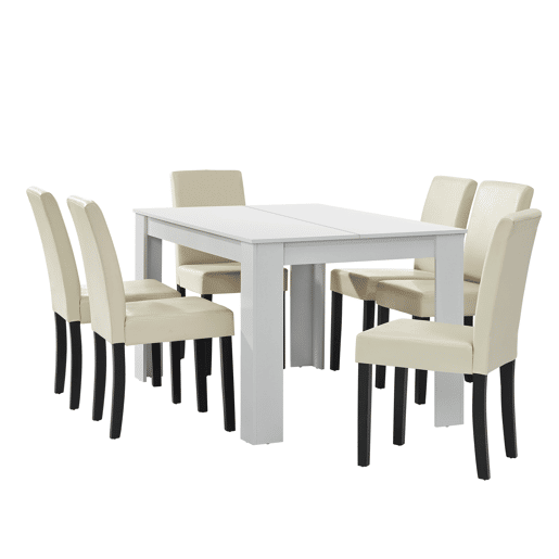 Mesa de jantar + 6 cadeiras Forssa MDF e couro sintético 140x90x77cm - Branco + Creme en.casa