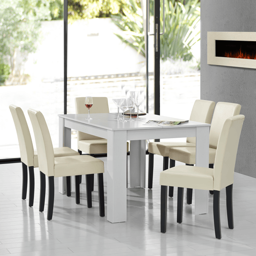 Mesa de jantar + 6 cadeiras Forssa MDF e couro sintético 140x90x77cm - Branco + Creme en.casa