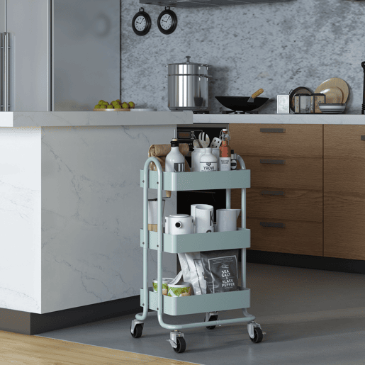 Carrinho de serviço Pyhäjoki com 3 cestos de aço 79 x 46 x 35 cm - Verde menta en.casa