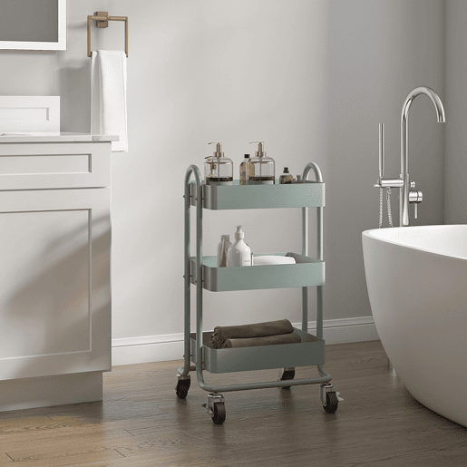 Carrinho de serviço Pyhäjoki com 3 cestos de aço 79 x 46 x 35 cm - Verde menta en.casa