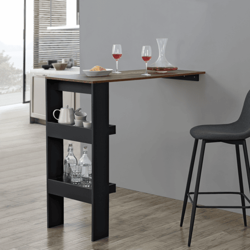 Mesa de bar Bromölla de parede - 2 prateleiras em aglomerado 120 x 45 x 106 cm Preto e Carvalho Escuro en.casa