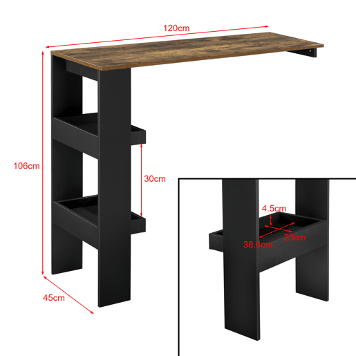 Mesa de bar Bromölla de parede - 2 prateleiras em aglomerado 120 x 45 x 106 cm Preto e Carvalho Escuro en.casa