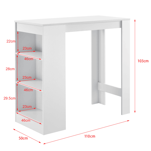Mesa de bar Kouvola com 3 prateleiras em aglomerado 110 x 50 x 103 cm - Branco en.casa