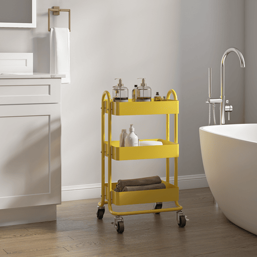 Carrinho de serviço Pyhäjoki com 3 cestos de aço 79 x 46 x 35 cm - Amarelo en.casa