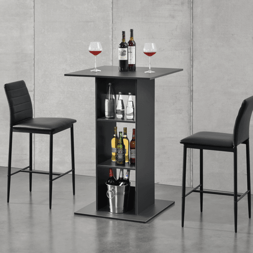 Mesa de bar Visby com 3 prateleiras em aglomerado 70 x 70 x 110 cm - Cinzento escuro en.casa