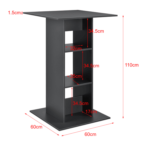 Mesa de bar Visby com 3 prateleiras em aglomerado 70 x 70 x 110 cm - Cinzento escuro en.casa