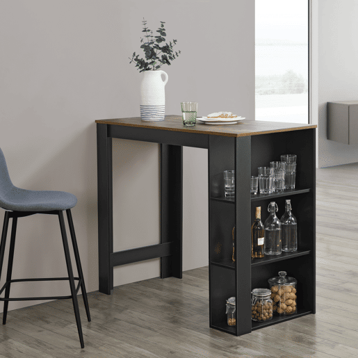 Mesa de bar Danderyd com 3 prateleiras 120x60x106 cm Preto  Carvalho escuro en.casa