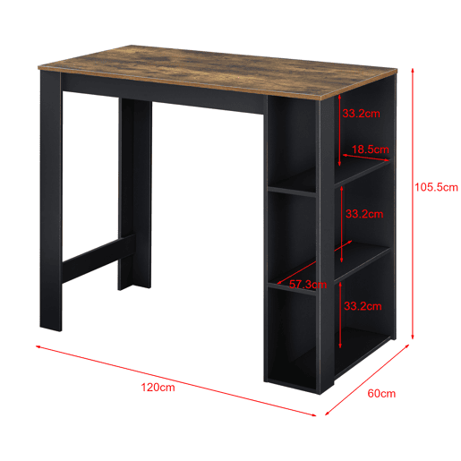 Mesa de bar Danderyd com 3 prateleiras 120x60x106 cm Preto  Carvalho escuro en.casa