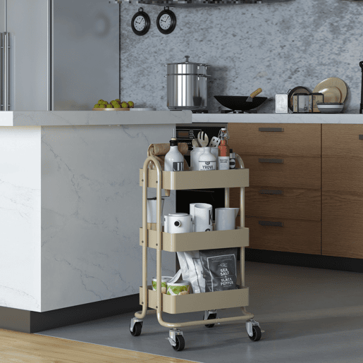 Carrinho de serviço Pyhäjoki com 3 cestos de aço 79 x 46 x 35 cm - Cor camelo en.casa