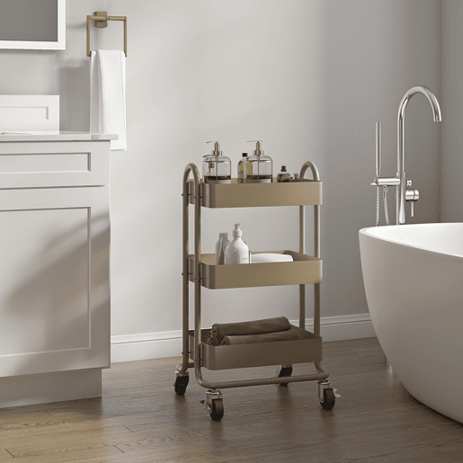 Carrinho de serviço Pyhäjoki com 3 cestos de aço 79 x 46 x 35 cm - Cor camelo en.casa