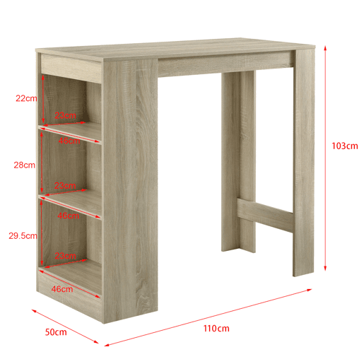 Mesa de bar Kouvola com 3 prateleiras em aglomerado 110 x 50 x 103 cm - Efeito carvalho en.casa