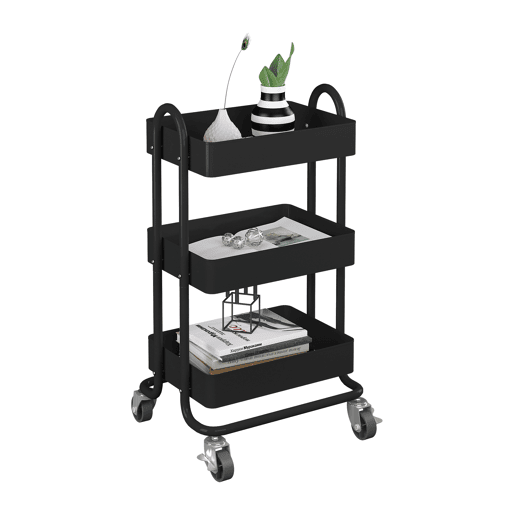 Carrinho de serviço Pyhäjoki com 3 cestos de aço 79 x 46 x 35 cm - Preto mate en.casa