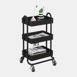 Carrinho de serviço Pyhäjoki com 3 cestos de aço 79 x 46 x 35 cm - Preto mate en.casa