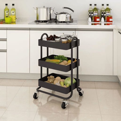 Carrinho de serviço Pyhäjoki com 3 cestos de aço 79 x 46 x 35 cm - Preto mate en.casa