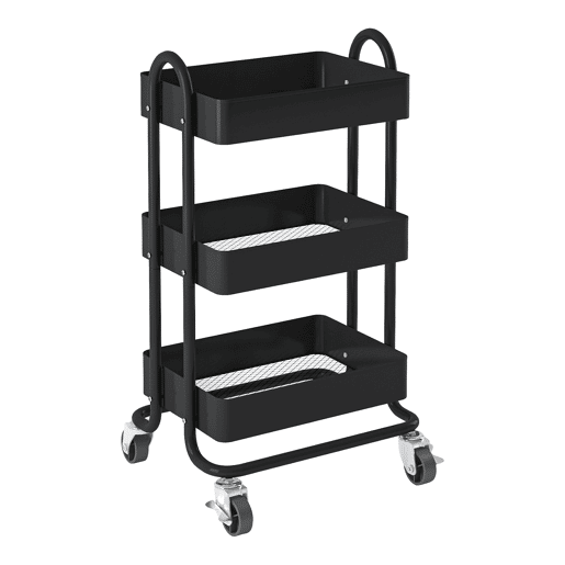 Carrinho de serviço Pyhäjoki com 3 cestos de aço 79 x 46 x 35 cm - Preto mate en.casa