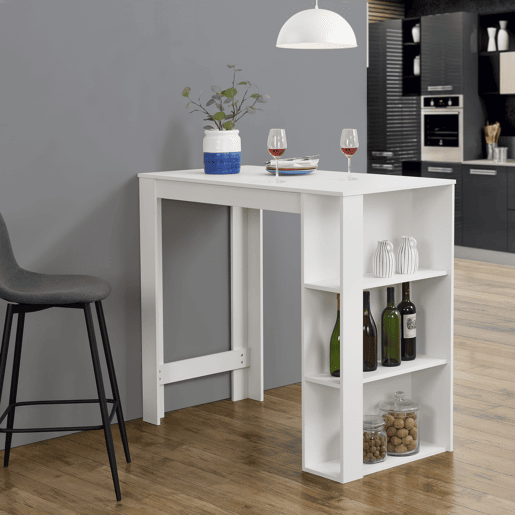 Mesa de bar Danderyd com 3 prateleiras 120x60x106 cm Branco en.casa