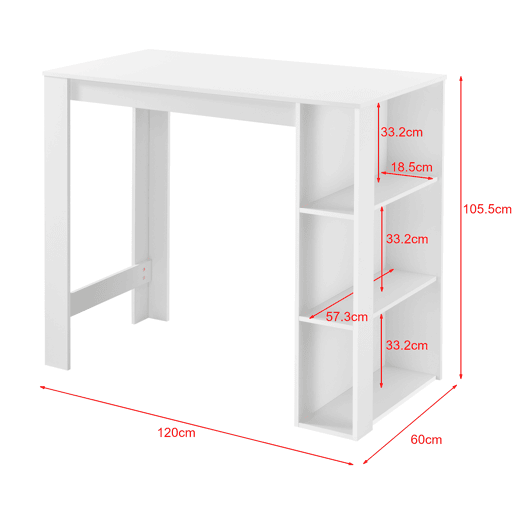 Mesa de bar Danderyd com 3 prateleiras 120x60x106 cm Branco en.casa