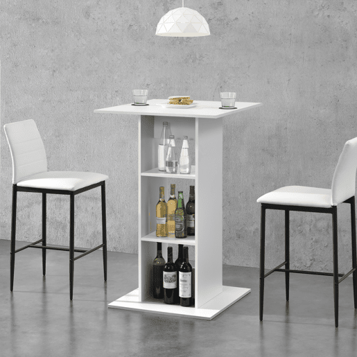 Mesa de bar Visby com 3 prateleiras em aglomerado 70 x 70 x 110 cm - Branco en.casa