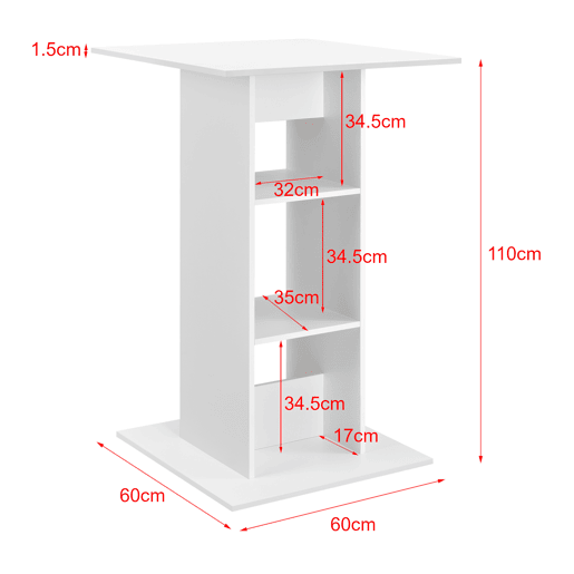 Mesa de bar Visby com 3 prateleiras em aglomerado 70 x 70 x 110 cm - Branco en.casa