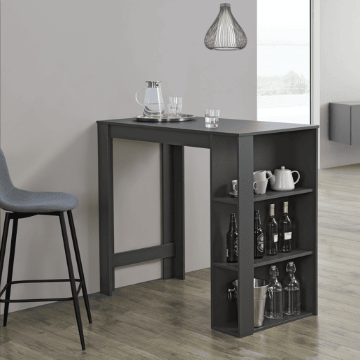 Mesa de bar Danderyd com 3 prateleiras 120x60x106 cm Cinzento escuro en.casa