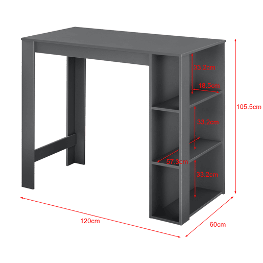 Mesa de bar Danderyd com 3 prateleiras 120x60x106 cm Cinzento escuro en.casa
