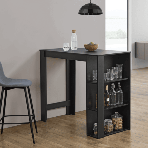 Mesa de bar Danderyd com 3 prateleiras 120x60x106 cm Preto en.casa