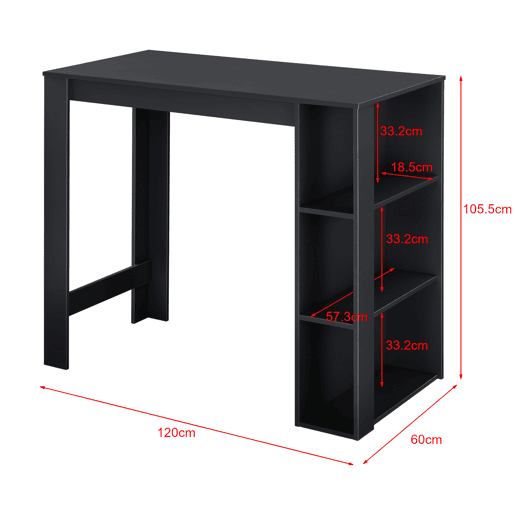Mesa de bar Danderyd com 3 prateleiras 120x60x106 cm Preto en.casa