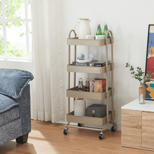 Carrinho de serviço Pyhäntä com 4 cestos de aço 104x46x35 cm - Cor camel en.casa