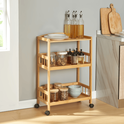 Carrinho de serviço Huddinge 3 níveis bambu 80x53x30cm - Natural en.casa