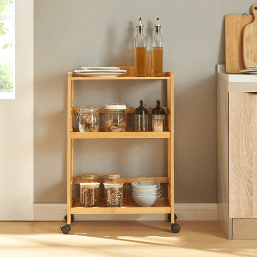 Carrinho de serviço Huddinge 3 níveis bambu 80x53x30cm - Natural en.casa