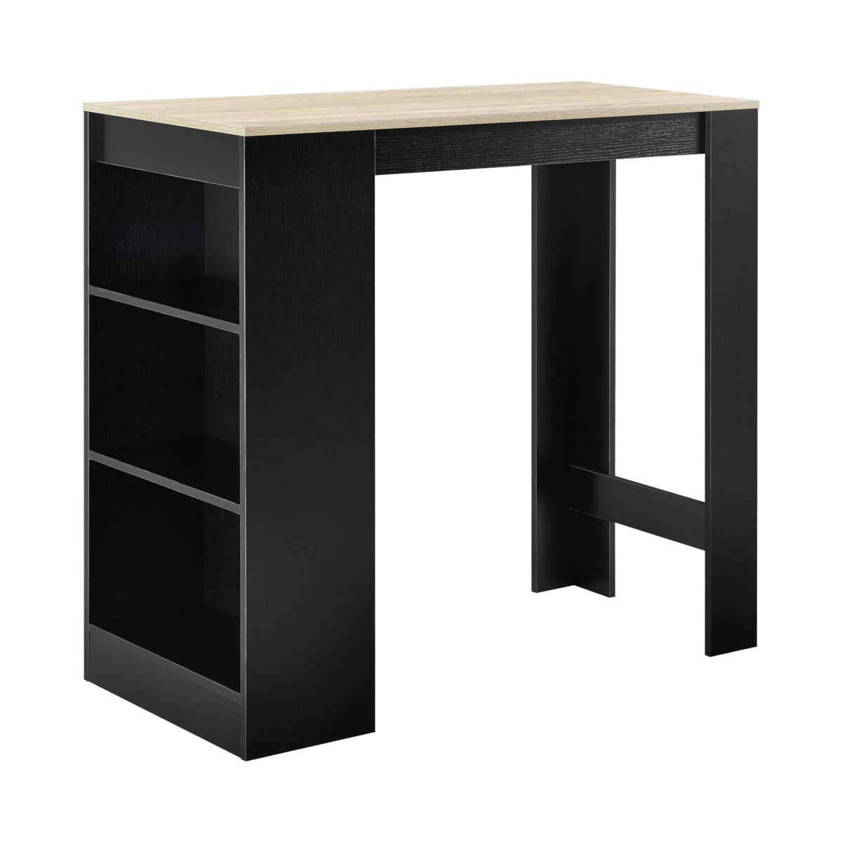 Mesa de bar kouvola con 3 estantes aglomerado 110 x 50 x 103 cm - negro / efecto roble [en.casa]