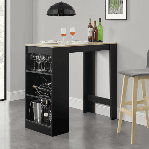 Mesa de bar Kouvola com 3 prateleiras em aglomerado 110 x 50 x 103 cm - Preto  Efeito carvalho en.casa