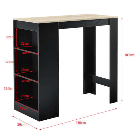 Mesa de bar Kouvola com 3 prateleiras em aglomerado 110 x 50 x 103 cm - Preto  Efeito carvalho en.casa