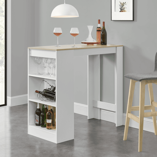 Mesa de bar Kouvola com 3 prateleiras em aglomerado 110 x 50 x 103 cm - Branco  Efeito carvalho en.casa