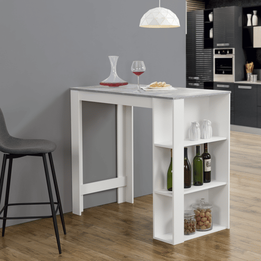 Mesa de bar Danderyd com 3 prateleiras 120x60x106 cm Branco  Aspeto de betão en.casa