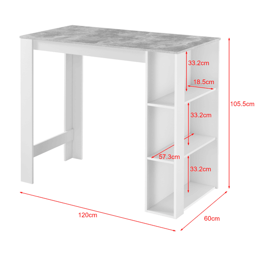 Mesa de bar Danderyd com 3 prateleiras 120x60x106 cm Branco  Aspeto de betão en.casa