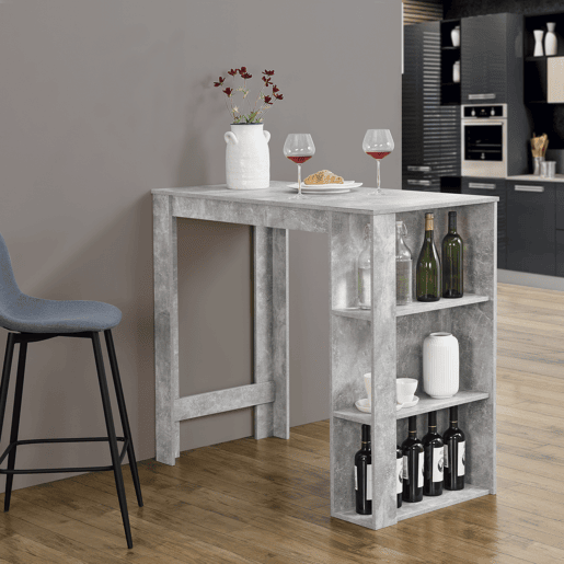 Mesa de bar Danderyd com 3 prateleiras 120x60x106 cm Aspeto de betão en.casa