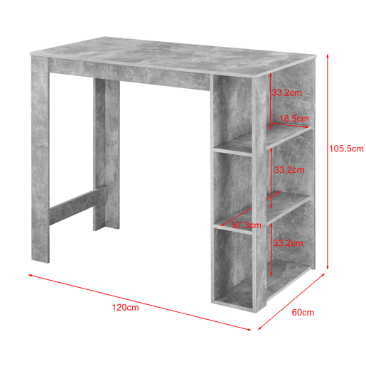 Mesa de bar Danderyd com 3 prateleiras 120x60x106 cm Aspeto de betão en.casa