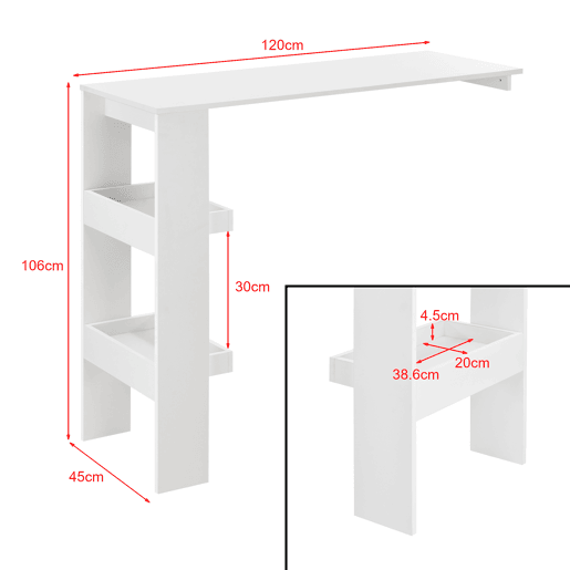 Mesa de bar Bromölla de parede com 2 prateleiras em aglomerado 120 x 45 x 106 cm Branco en.casa