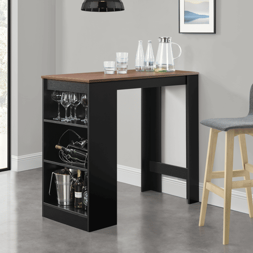 Mesa de bar Kouvola com 3 prateleiras em aglomerado 110 x 50 x 103 cm - Preto  Efeito nogueira en.casa