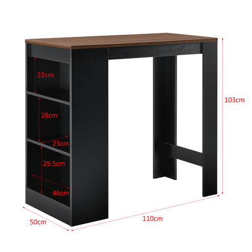 Mesa de bar Kouvola com 3 prateleiras em aglomerado 110 x 50 x 103 cm - Preto  Efeito nogueira en.casa