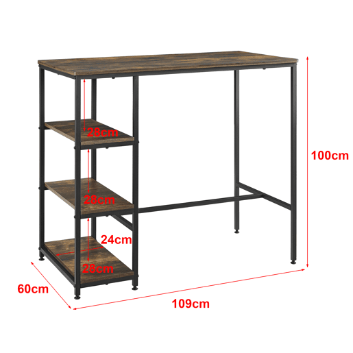 Mesa de bar Växjö com 3 prateleiras 100 x 109 x 60 cm Preto e efeito de madeira escura Tone en.casa