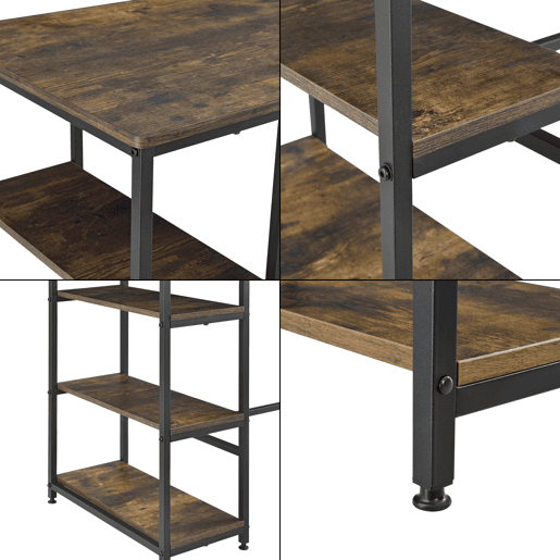 Mesa de bar Växjö com 3 prateleiras 100 x 109 x 60 cm Preto e efeito de madeira escura Tone en.casa